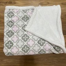 Blankets &amp; Beyond Fleece Baby Blanket Gray and Pink Pattern 31”x 26.5”  - £16.64 GBP