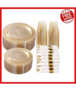 350-Piece Gold Glitter Party Set - Dinner Plates, Napkins &amp; Cups for 50 ... - $77.21