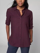 Athleta Heat Gen Tech Soft Flannel Button Up Maroon Collared Shirt Top S... - $12.00