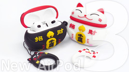 Novelty Maneki-Neko Lucky Cat Silicone Case for &quot;NEW&quot; AirPod 3 in Black or White - £14.15 GBP