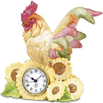 Lenox Rooster Ornamental Clock Figurine Colorful Plumes Sunflowers Quart... - £39.18 GBP