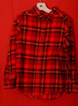 Cat &amp; Jack Boys S 6/7 Button LS Soft Flannel Tartan Plaid Shirt Red Navy... - £9.57 GBP