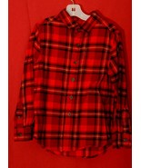 Cat &amp; Jack Boys S 6/7 Button LS Soft Flannel Tartan Plaid Shirt Red Navy... - $232.28 MXN