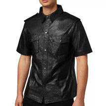 Black Men&#39;s Leather Shirt Real Soft Lambskin Biker Handmade Stylish Casual Shirt - £84.08 GBP+
