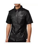 Black Men&#39;s Leather Shirt Real Soft Lambskin Biker Handmade Stylish Casu... - $117.75+