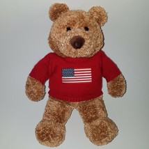 SAKS Fifth Avenue Brown Teddy Bear 12&quot; Plush Patriotic Red American Flag... - $44.50