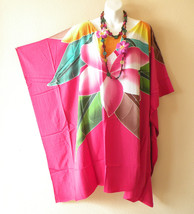 CM47 Pink Floral Midi 38&quot; Hand Painted Plus Women Kimono Kaftan Dress - ... - £23.62 GBP