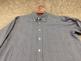 Orvis Dress Shirt Mens Large Button Up Country Twill Houndstooth Plaid Blue - £11.76 GBP