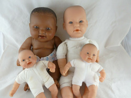 Berenguer Baby Dolls Lot Vinyl & Cloth 16" 12" 8" 8" Afro American & Caucasian - $32.46