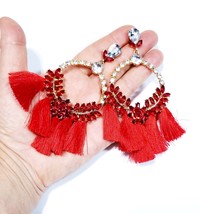 Red Chandelier Earrings, Tassel Drop Earrings, Bridesmaid Rhinestone Earrings, 4 - £30.03 GBP