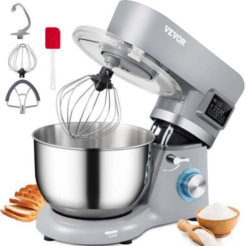 Stand Mixer; 660W Electric Dough Mixer with 6 Speeds LCD Screen Timing; Tilt-Hea