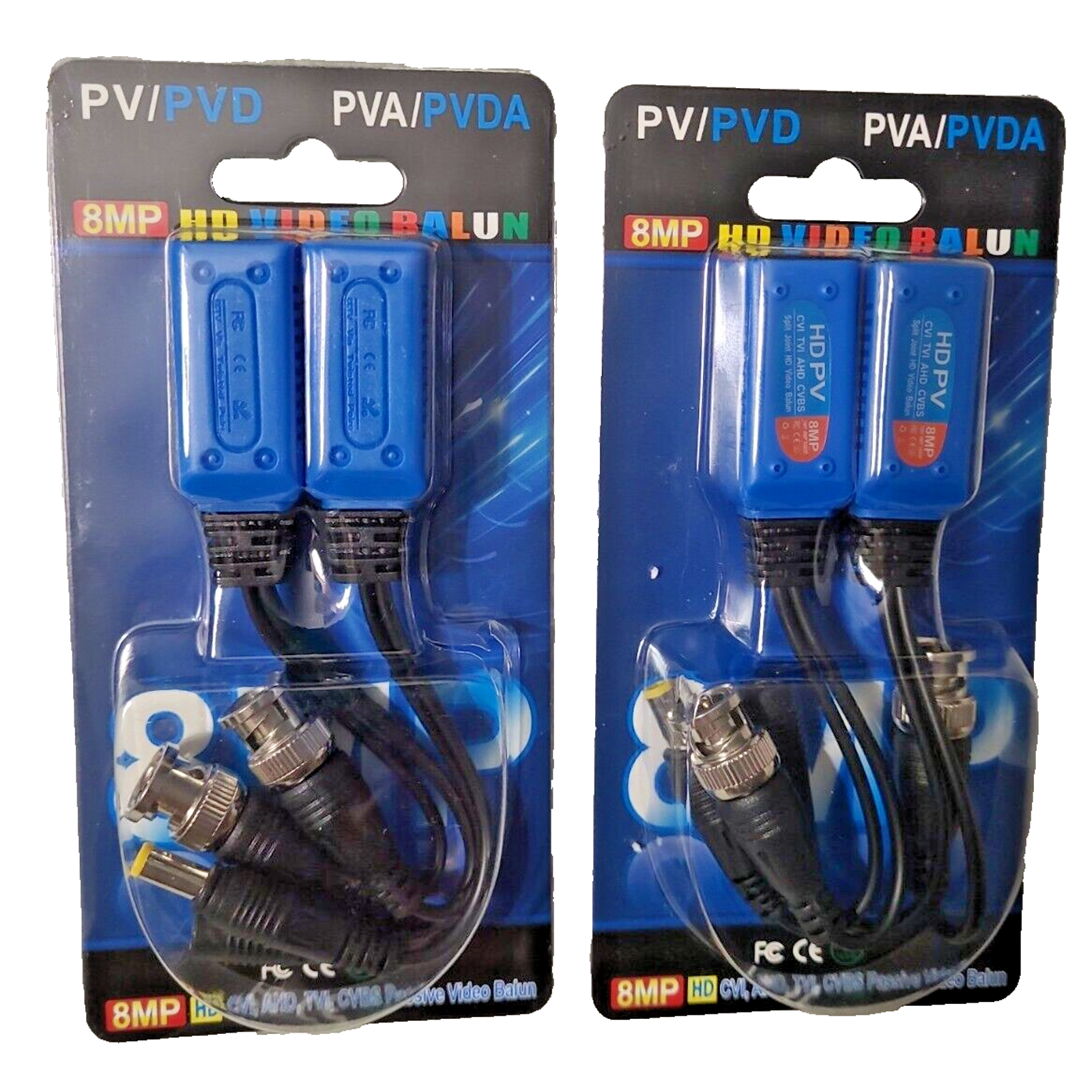 Set 2 PV/PVD PVA/PVDA 8 MP HD VIDEO Balun 2 Pk Cables Cords Security Camera