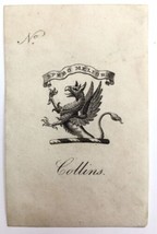 Antique Paper Book Plate Spero Meliora Collins Fantasy Animal Illustration - $20.00