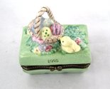 Porcelain Hinged Trinket Box Easter Egg Carton With Eggs Basket and Baby... - $74.99