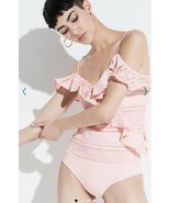K/LAB Lace BODYSUIT Size: MEDIUM New SHIP FREE Peach / Pink Knit Ruffle - £78.21 GBP