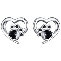 Earrings Pet Dog Claw Heart-Shaped Stud Earrings  Hollow Love Footprints Earring - £8.01 GBP