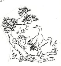 2 Cranes on tree floral Oriental design rubber stamp 2 1/4 inch size made in USA - £7.86 GBP