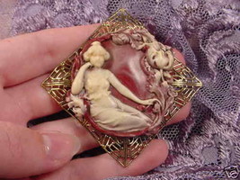 (CL37-2) St Paulie girl burgundy CAMEO Pin Pendant Jewelry NECKLACE - £25.61 GBP