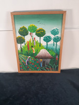 Vintage Haitain Painting, 16&quot; x 13&quot;, Colorful and Fun Island Folk Art - £27.67 GBP