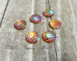 6 Mermaid Scale Cabochons 12mm Flatbacks Domed Dragon Scales Fairy Tale ... - £3.20 GBP
