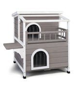 2 Story Wooden Cat Condo w/ Balcony Pet House Enclosure Shelter Indoor/O... - $164.11 CAD