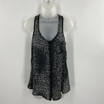 Lily White Womens Semi Sheer Gray Leopard Print Button Up Tank Top Size XS - £16.55 GBP