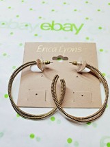 Erica Lyons Gold Tone Post Back Hoop Earrings Double Hoop Gold Color 1.75 Inch - £11.19 GBP