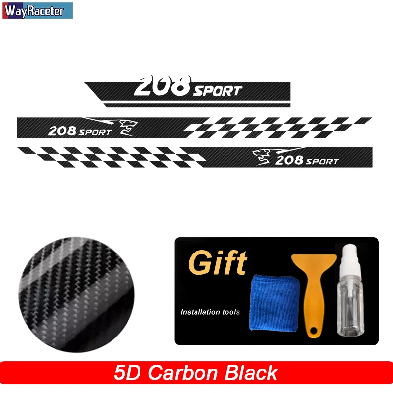 3 Pcs Racing  Car Hood Decal Door Side Stripes Skirt Sticker For  208 2020 2021  - £83.05 GBP