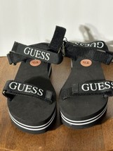 New Guess Black 2” Platform Sandals Size 7.5 Logo On Straps Comfortable Cushion - £24.78 GBP