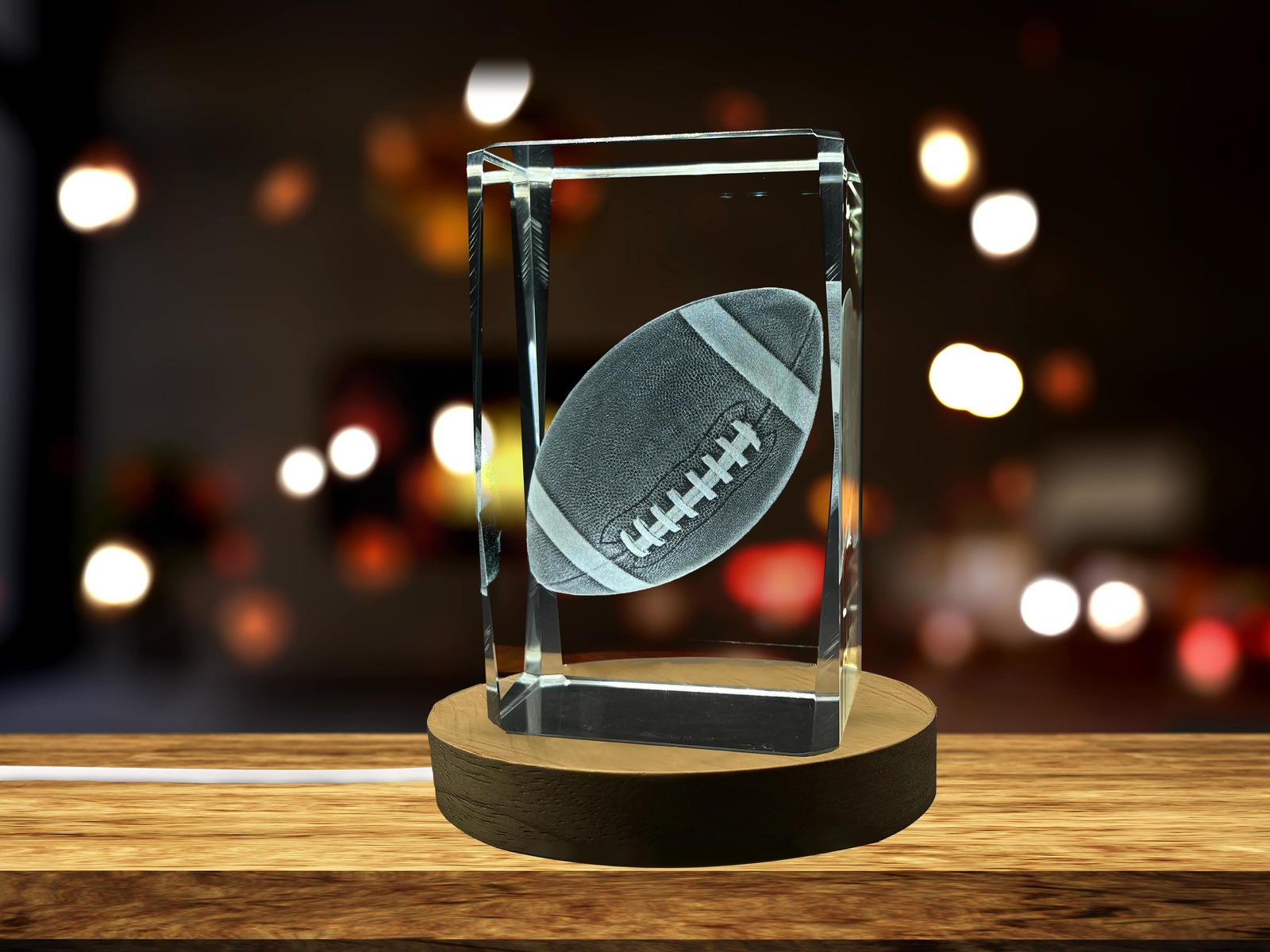 LED Base included | Rugby-Art | 3d-Engraved-Crystal Keepsake | Gift/Decor