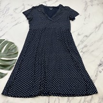 LL Bean Womens Faux Wrap Midi Dress Plus Size 1X Navy Blue Circle Dots Stretch - £23.34 GBP