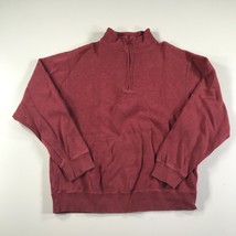 Orvis Sweater Mens Medium Red Quarter Zip Long Sleeve Thick Cotton - £14.54 GBP