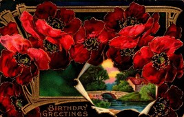 Vintage 1911 POSTCARD-EMBOSSED Poppies POSTCARD- Birthday Greetings Serie 1-BK39 - £2.36 GBP