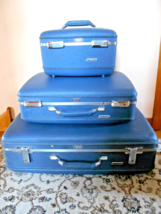 Set Of 3 Vintage American Tourister Rectangle Blue Tri-Taper Luggage - £36.96 GBP