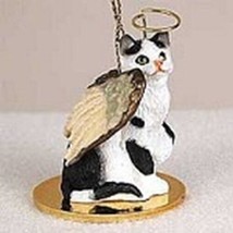 Small BLACK/WHITE Shorthair Cat Angel w/wings Resin Xmas Ornament - £12.04 GBP