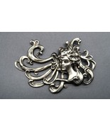Art Nouveau Nymph Sweeping Cartouche Woman Silver Tone Vintage Brooch - $746.36 MXN