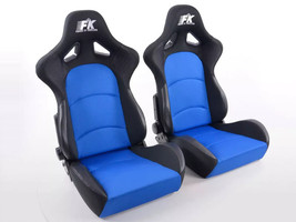 Fk Pair Universal Recline Bucket Sports Seats Black Blue Textile Edition - £341.80 GBP