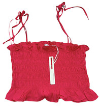 Love Letter Collection Womens Shirred Sleeveless Hot Pink Flare Cropped Top L - £10.27 GBP