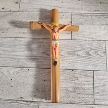 Vintage Handmade Bamboo &amp; Plastic Crucifix Jesus 6.5&quot; Wall Decor Prayer - £10.59 GBP