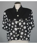 Joseph Ribkoff Semi Sheer Black White LRG Polka Dots Short Top Blouse Wm... - $52.96 CAD