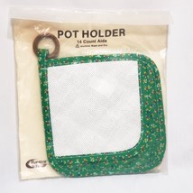 Cross Stitch Flap Quilted Pot Holder Raymar Green Floral 14 Count Aida NOS 7&quot; - £13.87 GBP