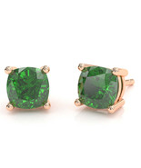 Lab-Created Emerald 6mm Cushion Stud Earrings in 14k Rose Gold - £305.89 GBP