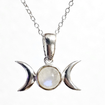 Collier triple lune avec pendentif petite pierre de lune en argent 925,... - £20.16 GBP