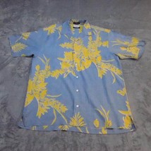Nautica Shirt Men Medium Blue Short Sleeve Button Up Hawaiian Floral Tropical - £17.85 GBP