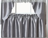 3pc. Embroidery Curtains Set:2 Tiers(30&quot;x36&quot;)&amp; Swag(60&quot;x36&quot;)GREY/SILVER,... - £18.78 GBP