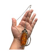 Rare Antique Sterling Silver 925 Amber  Extra Large Brooch - €259,83 EUR