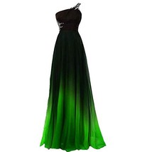 Kivary Plus Size Beaded One Shoulder Prom Dress Ombre Chiffon Evening Black Gree - £68.31 GBP