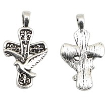 50pcs of Antique Silver Rosary Charm Holy Spirit Dove Cross - £16.42 GBP