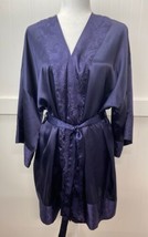 Victorias Secret Womens Vintage Gold Label Navy Blue Short Satin Robe Size OS - £22.11 GBP