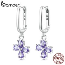 Real 925 Sterling Silver Purple Zirconium Cross Earrings for Women Fine Jewelry  - £19.91 GBP